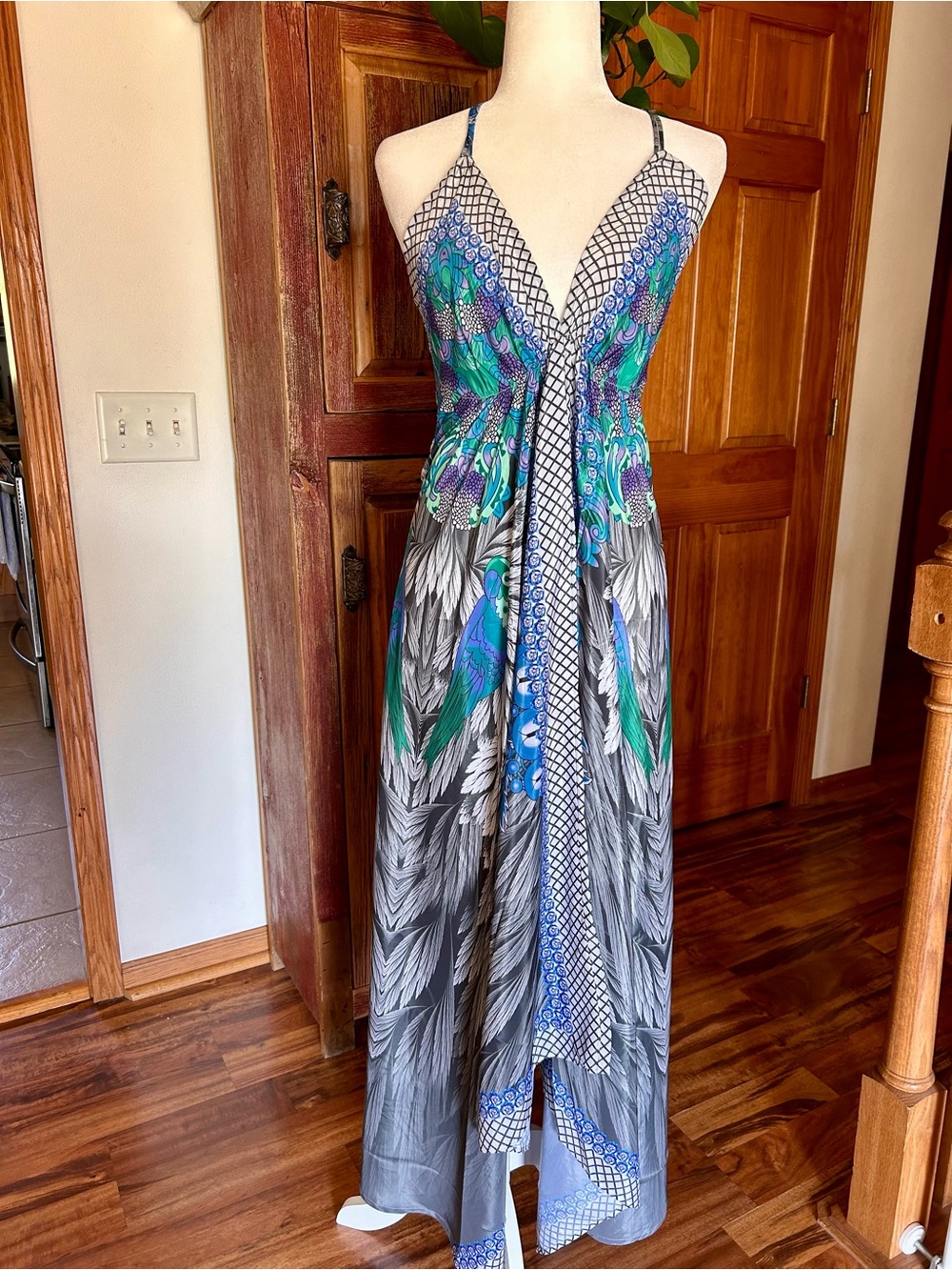 Advance Apparels Teal & Blue Feather-Print Maxi Dress